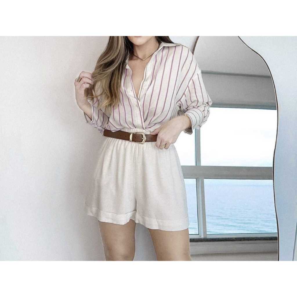 Kemeja Wanita Stripe Zara Katun Import