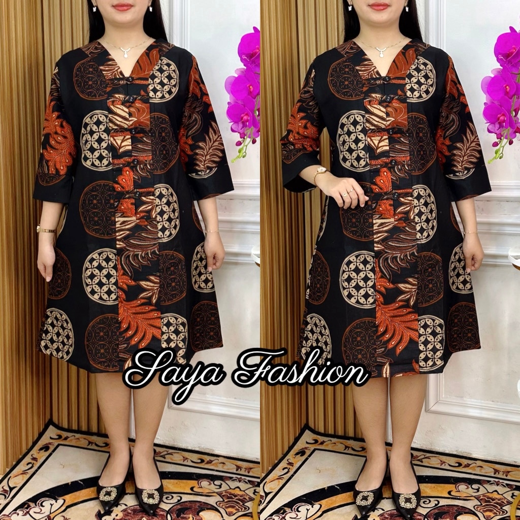 Dress Batik Katun Kancing Premium
