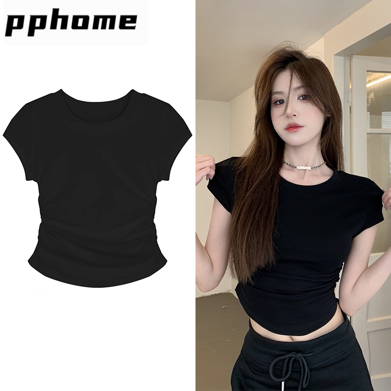 【100% Katun】crop top ukuran s/kaos crop polos /kaos polos crop/kaos polos crop wanita/kaos polos cro