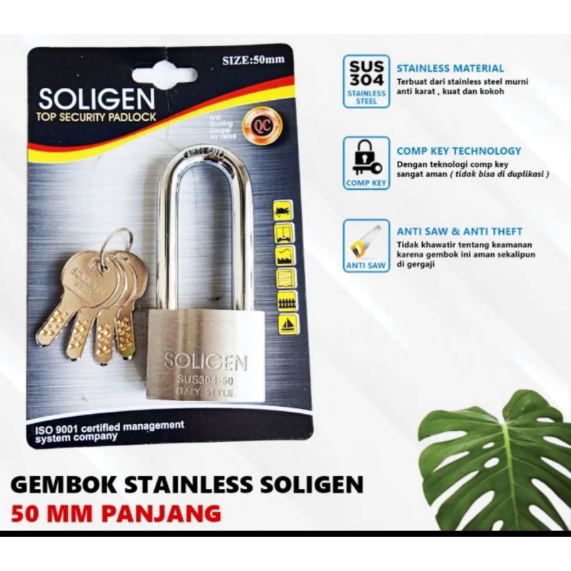 GEMBOK 50 PANJANG STAINLESS SOLIGEN GEMBOK RUMAH PAGAR SERBAGUNA
