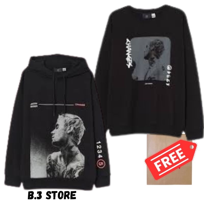 Hoodie Jaket HM Justin Bieber Black Sweatshirt Crewneck Justin Bieber Black Pria Wanita Fulltag