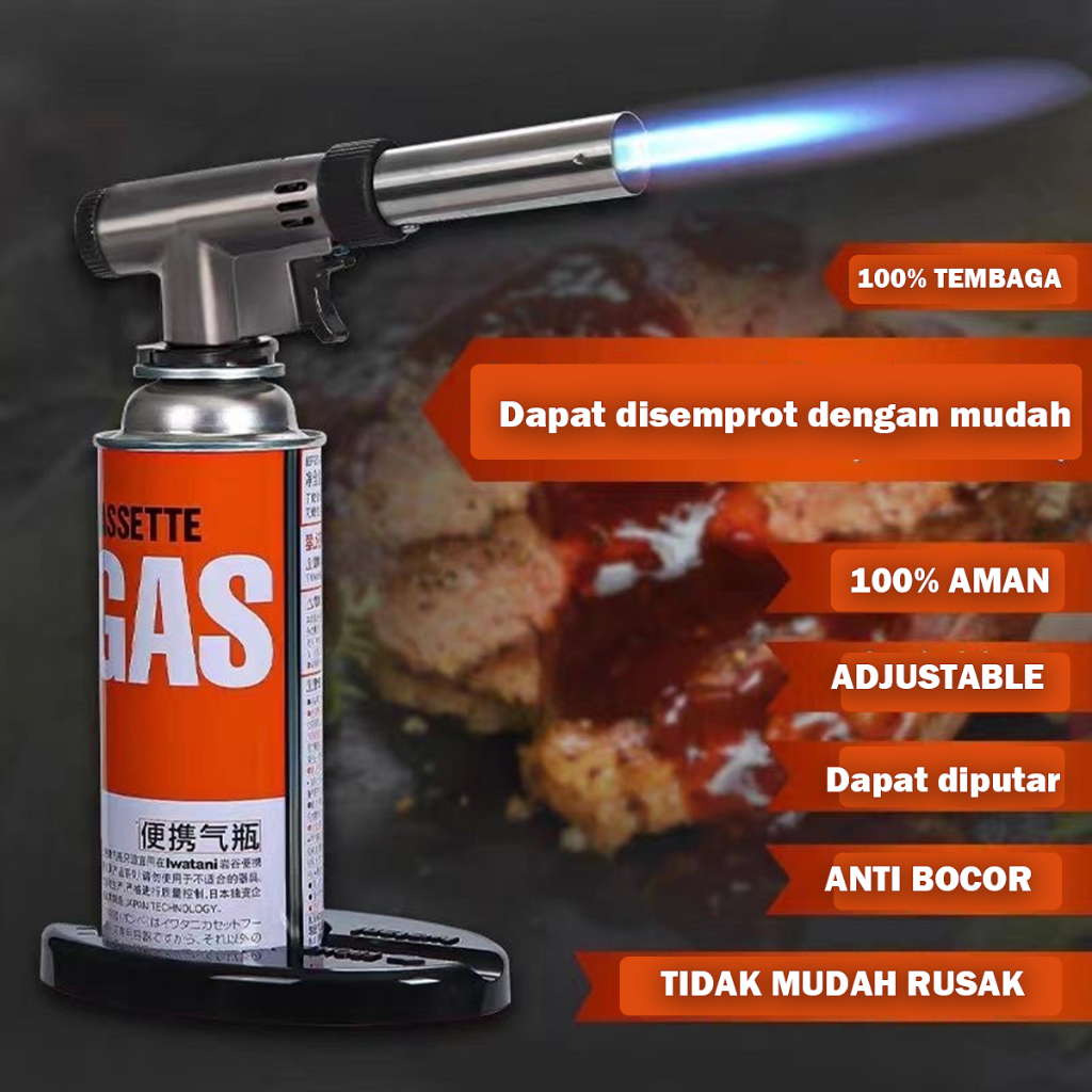 Portable Kepala Gas Torch BBQ Blow Torch Flame Gun Korek Metal Logam