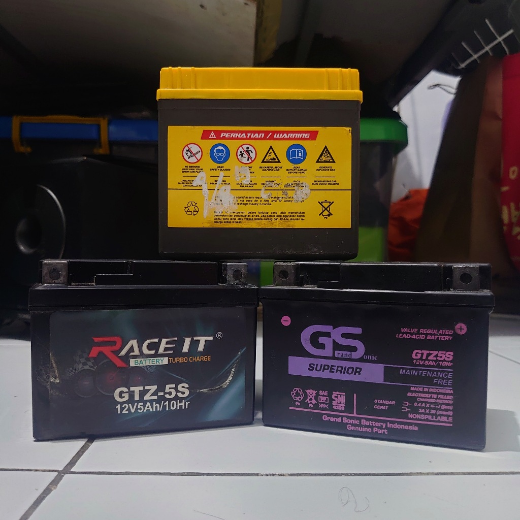 Aki Motor Bekas 12V GTZ5S Bahan Service Servis