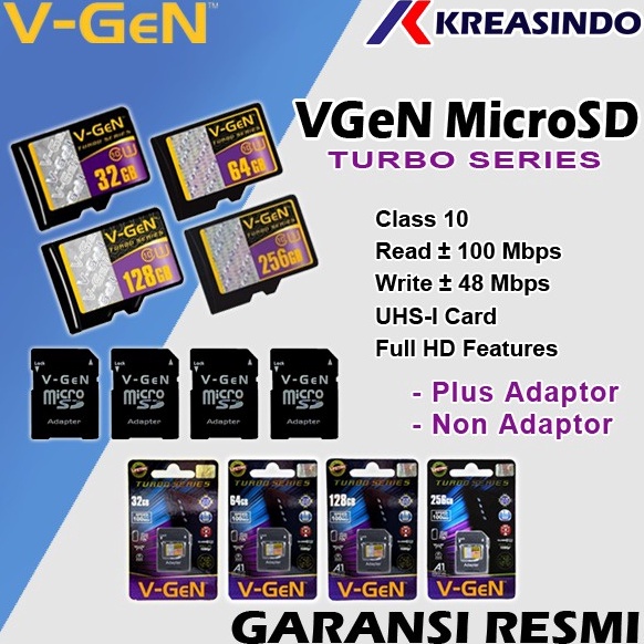 Paling Dicari.. V-gen MicroSD Vgen 16gb 32gb 64gb 128gb class 10 TURBO Series Memory card original