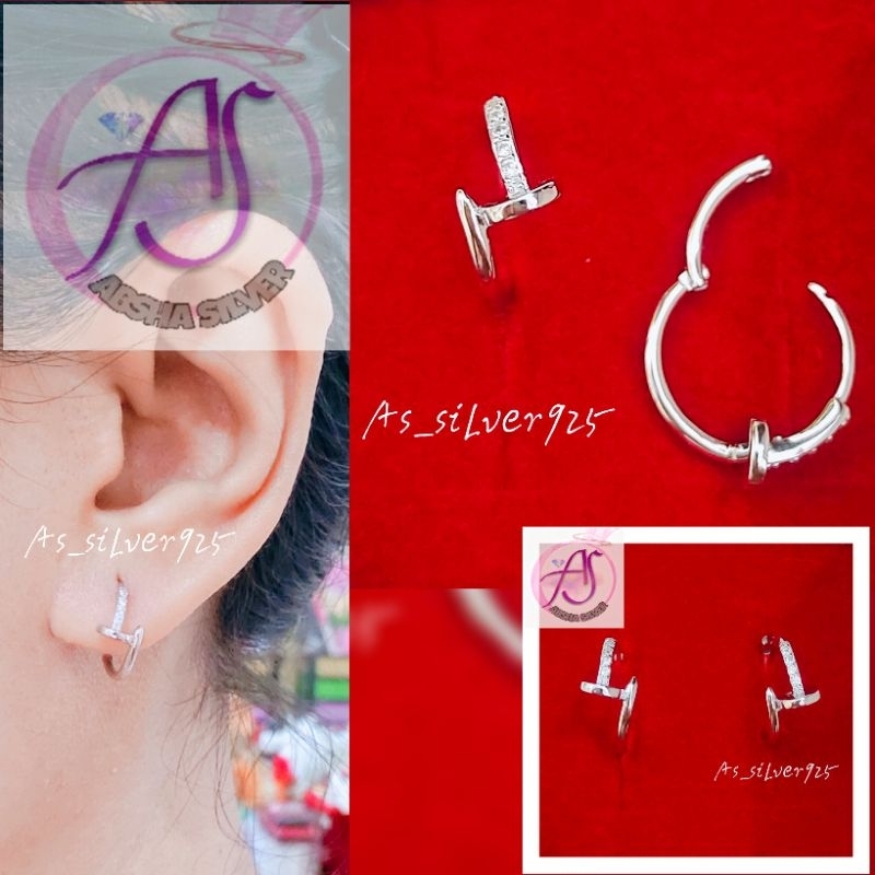 ANTING PERAK TIR PAKU ASLI SILVER 925 LAPIS MAS PUTIH_ANTING BULAT FASHION WANITA