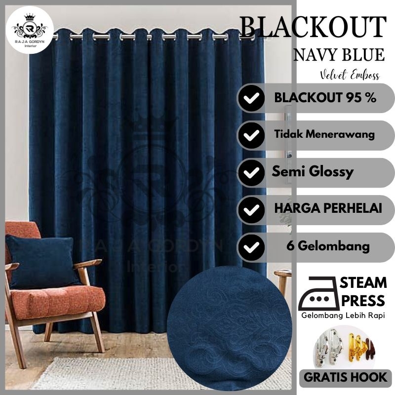 Gorden Blackout Biru dongker Navy Velvet Embos series