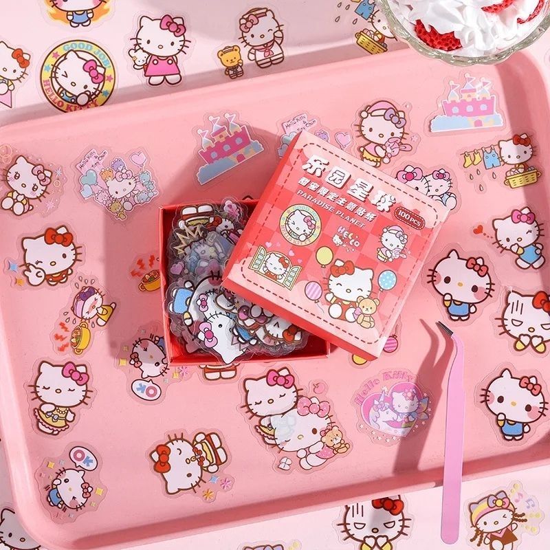 

100 pcs deco sticker hello kitty sanrio stiker pvc tahan air