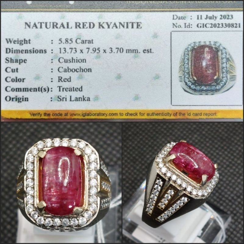 Cincin Pria Natural Red Kyanite + Memo IGL