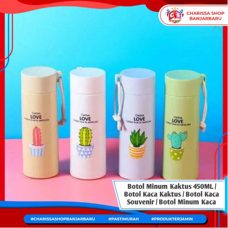 Botol Kaca Kaktus / Botol Minum Kaca Gambar Kaktus Unik 450ml /  Botol Minum Kaktus 450ML / Botol Ka