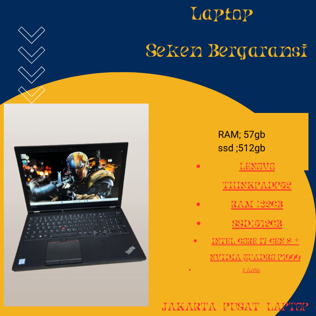 laptop LENOVO THINKPAD P52 s 32GB - 512GB INTEL CORE I7 GEN 8 + NVIDIA QUADRO P1000