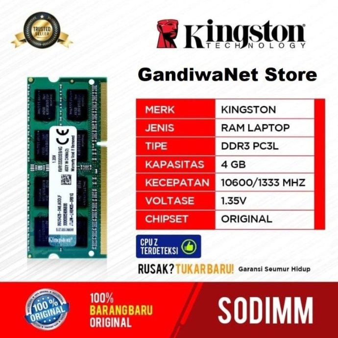 Ram Sodim 4GB DDR3L PC 10600 Kingston Ram laptop