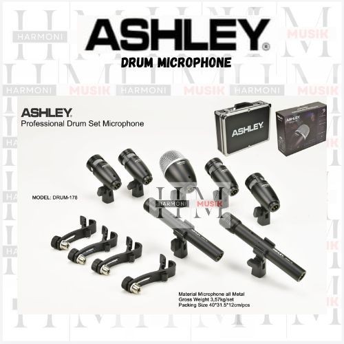 Ashley DRUM-178 DRUM 178 Original Mic Drum Set Professional isi 7 Pcs