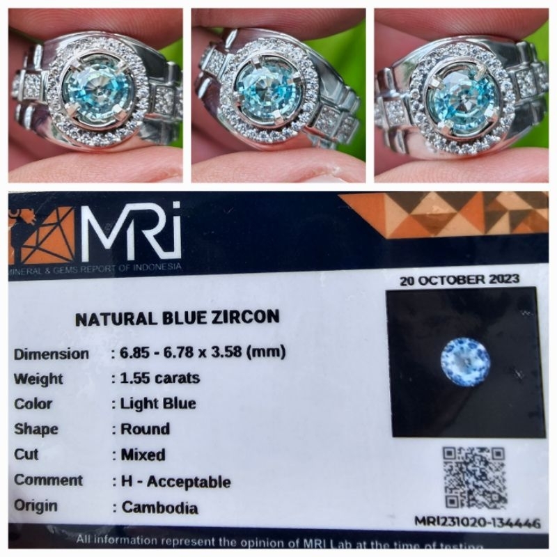 Natural Blue Zircon Top Luster Memo 1.55 crt