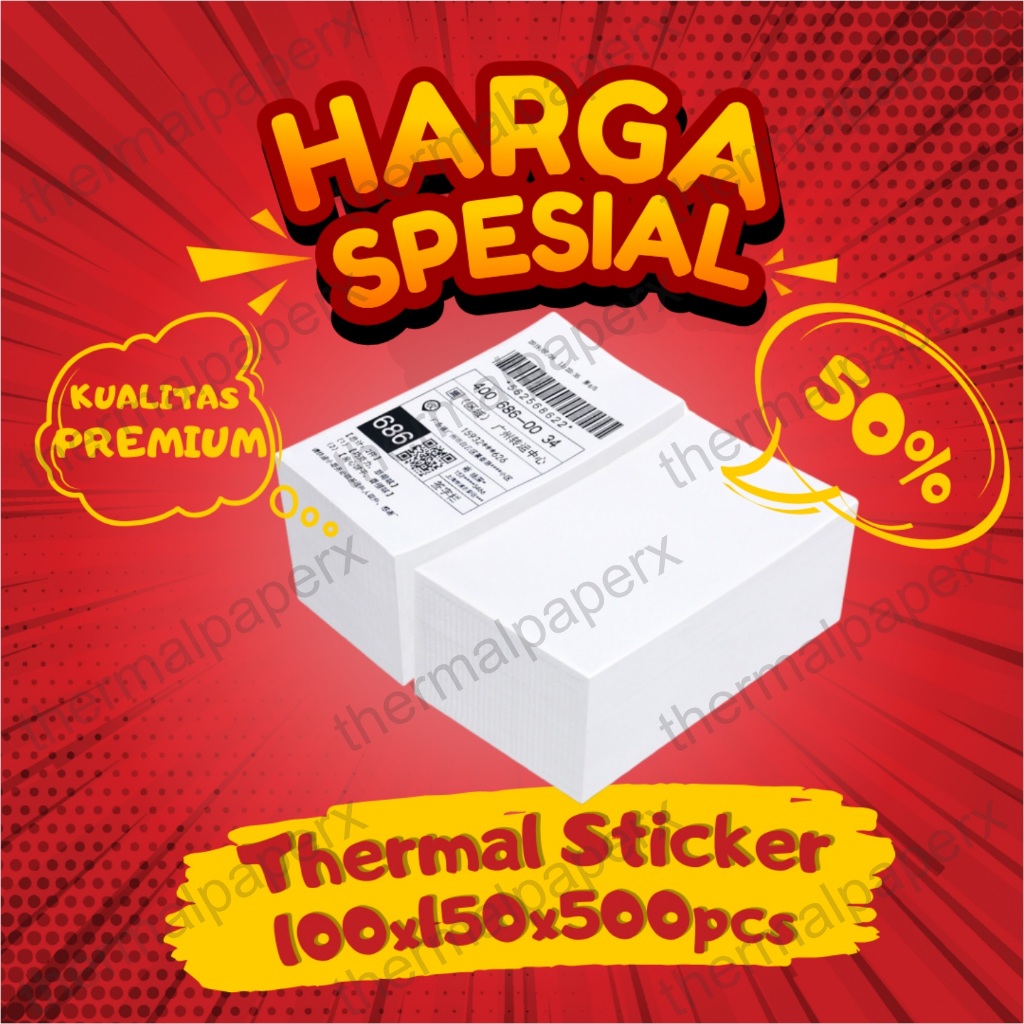 

KERTAS THERMAL STIKER LABEL RESI STICKER LABEL BARCODE LIPAT UKURAN A6 100X150 MM ISI 500PCS 100X150MM ISI 500 PCS
