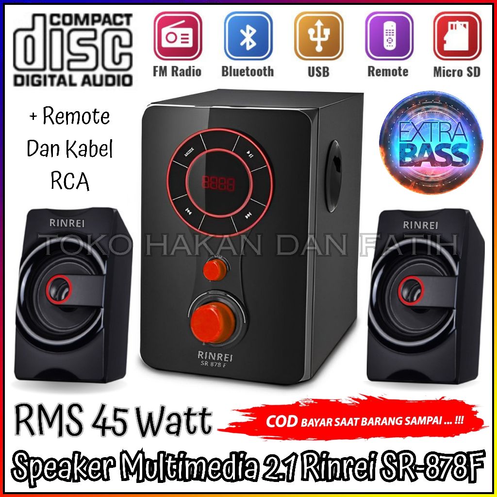 Terbaru Speaker Aktif Multimedia 2.1 Super Woofer Bluetooth Rinrei SR-878F Super Bass - USB - SD Car
