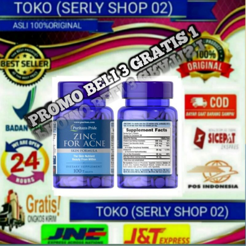 Puritan Pride Zinc For Acne 100 Tablet Puritan's Zinc Acne 100