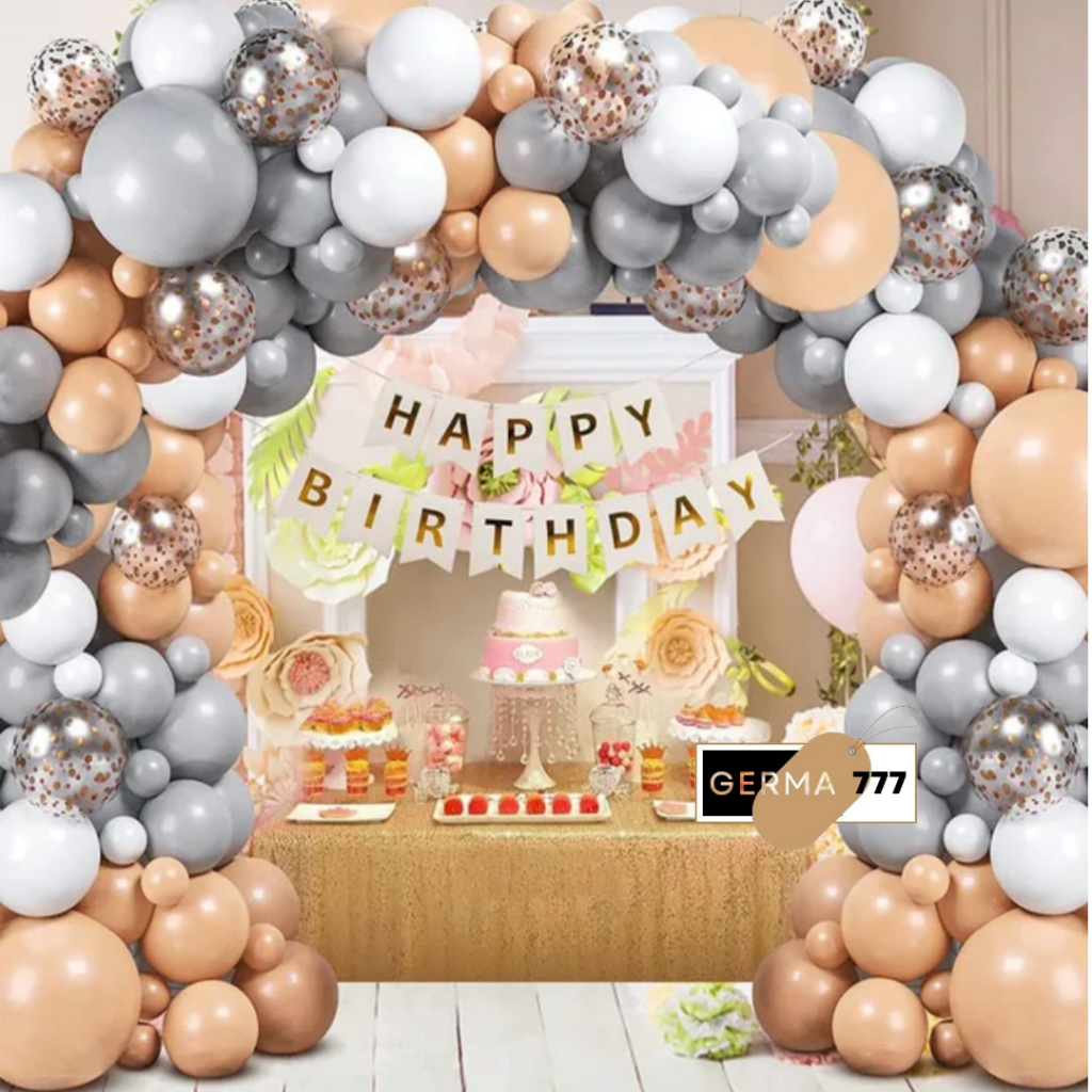 Paket Dekor Ulang Tahun Anak Simple Balon Warna Abu Dan Orange Ultah Dekorasi