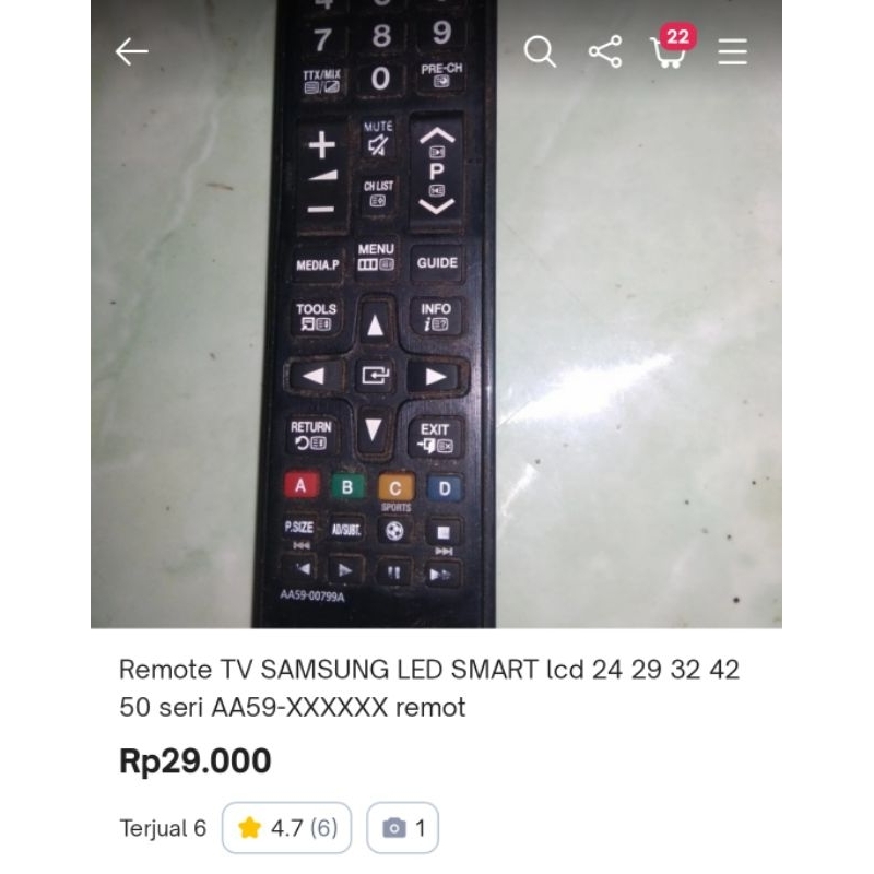 Remote TV SAMSUNG LED SMART lcd 24 29 32 42 50 seri AA59-XXXXXX remot