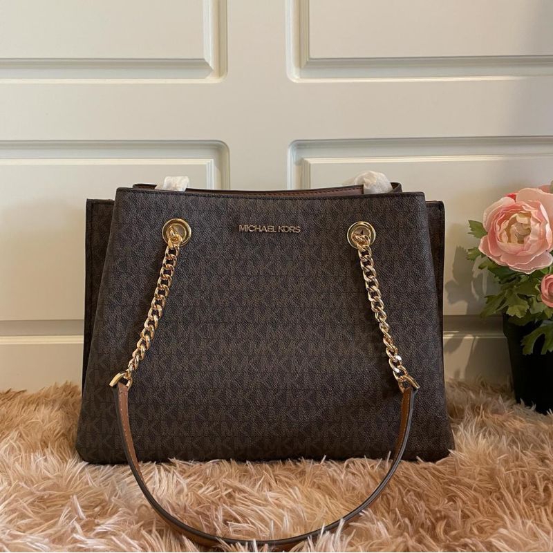 MK Teagen Large logo shoulder Sign Brown