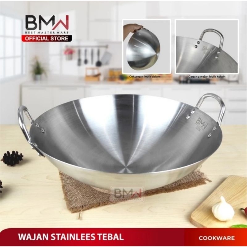Wajan kuali stainless tebal BMW 38cm