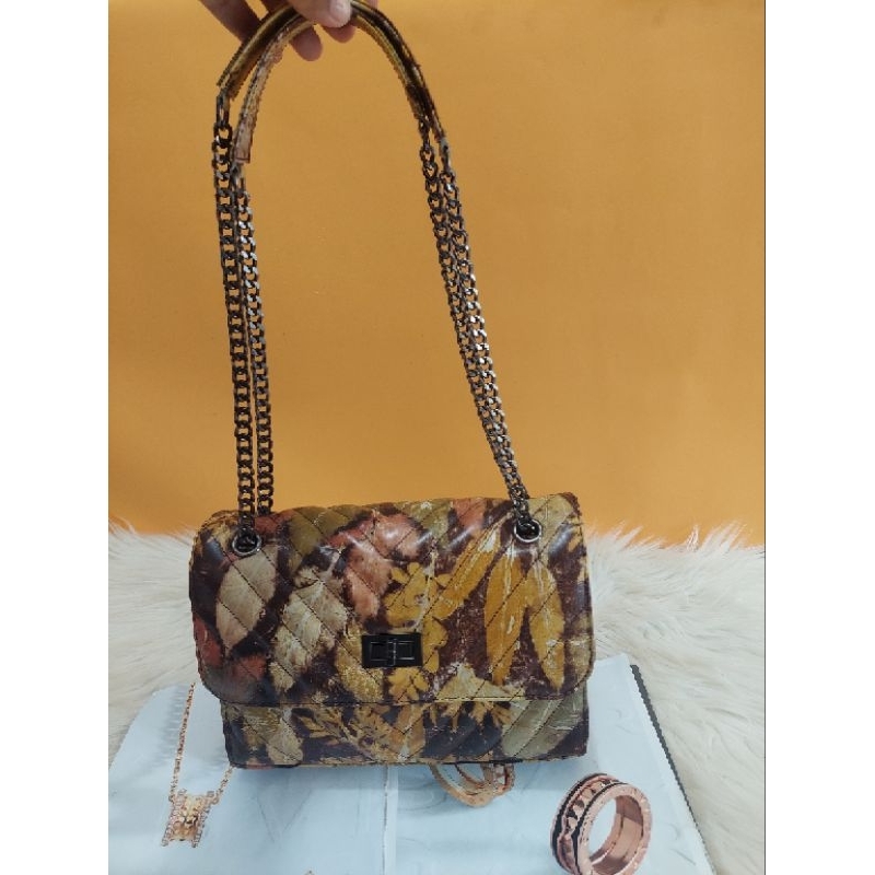 Tas Kulit asli motif eco print