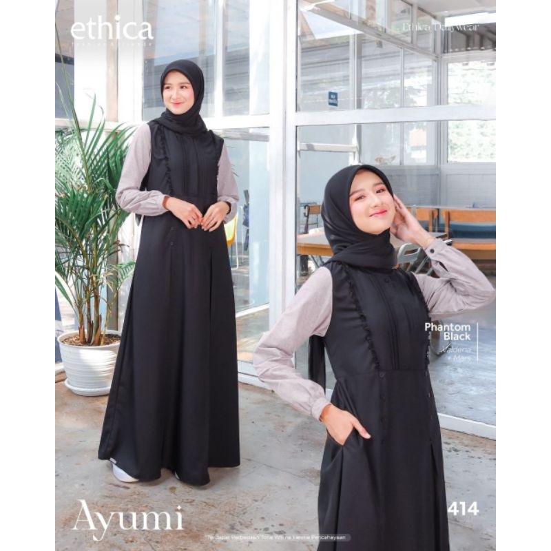 TERMURAH | BEST SELLER | DRESS GAMIS CASUAL FORMAL DAILY AYUMI 414 PHANTOM BLACK BY ETHICA ELFA