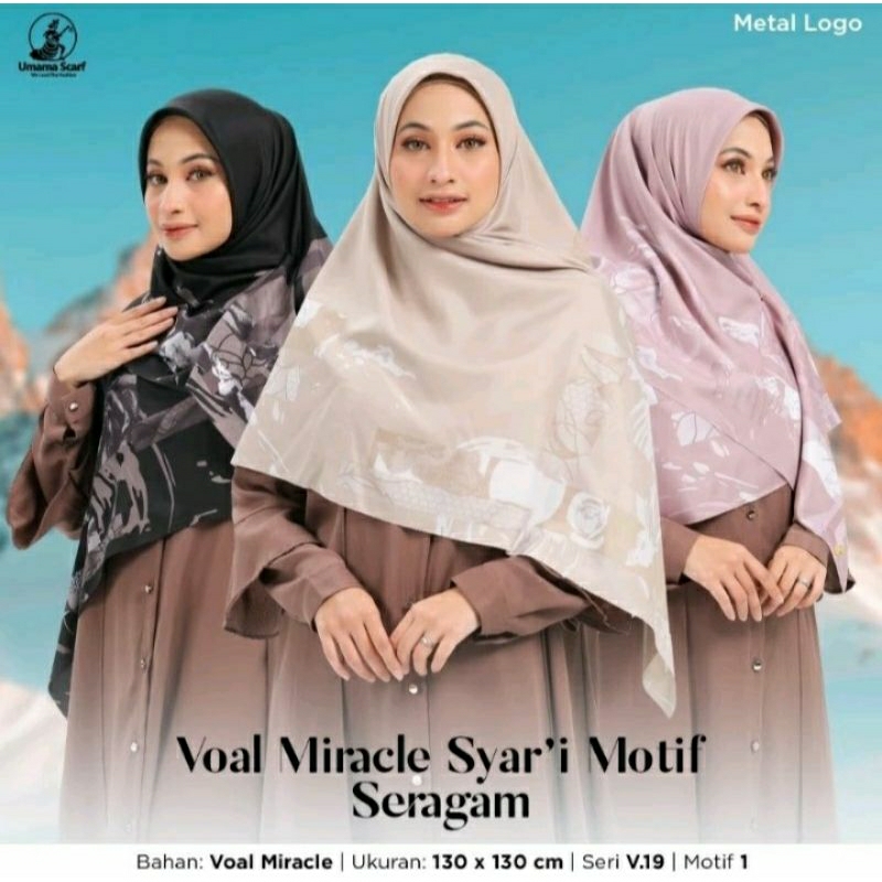 HIJAB SEGI EMPAT UMAMA MOTIF LOGO SERAGAM UK 130X130 CM