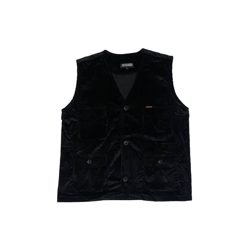 Fatgoods Vest Rompi Jaket Jumbo Cotton Corduray Black