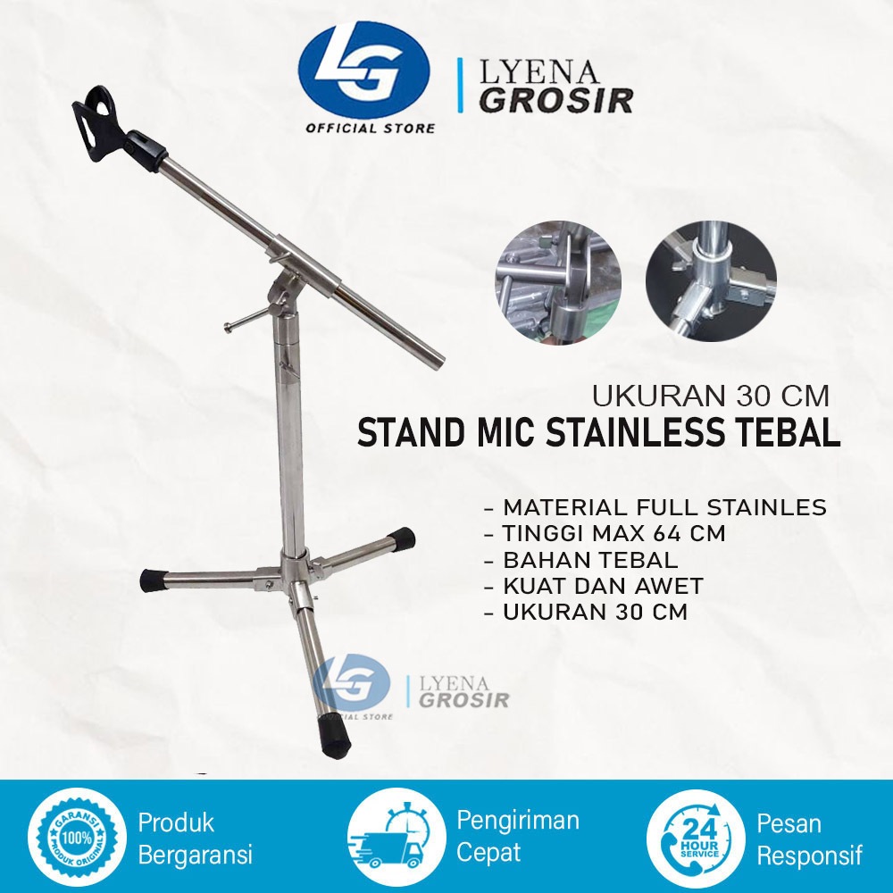 STAND MIC PENDEK STAINLESS BAHAN TEBAL UKURAN 30CM
