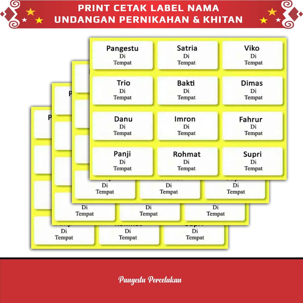 Cetak Label Nama Undangan 103, Cetak Sticker Undangan Kode 103,  Cetak Label Nama Tamu Undangan Pern