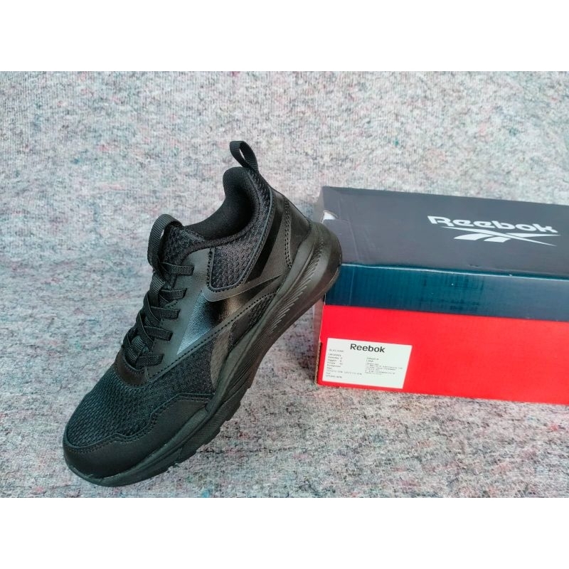 sepatu sekolah anak import sport runing lari reebok original full black hitam polos asli