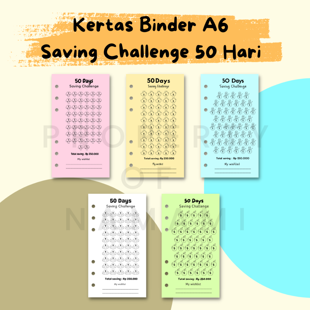 

Kertas Binder A6 Lubang 6 Saving Challenge 50 Hari