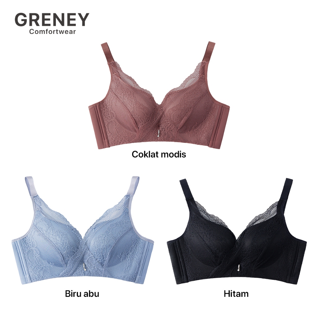 GRENEY-L.W.L- Bra Renda Perancis Menopang Bergesper  Pakaian Dalam Push Up Bra Wanita Sport Tanpa Kawat Busa 89668