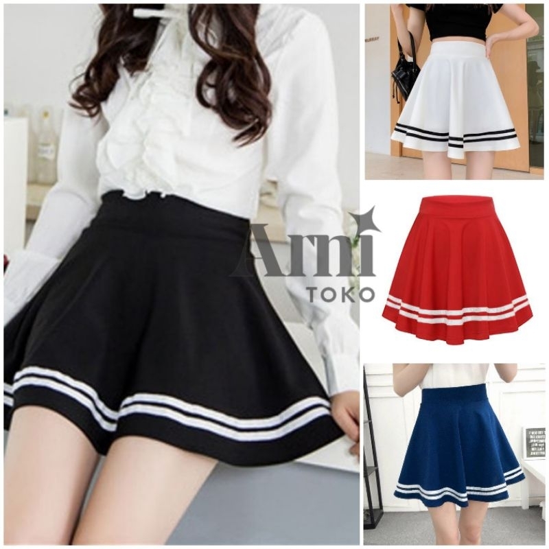 Rok pendek wanita list putih dan hitam rok pendek bigsize rok olahraga