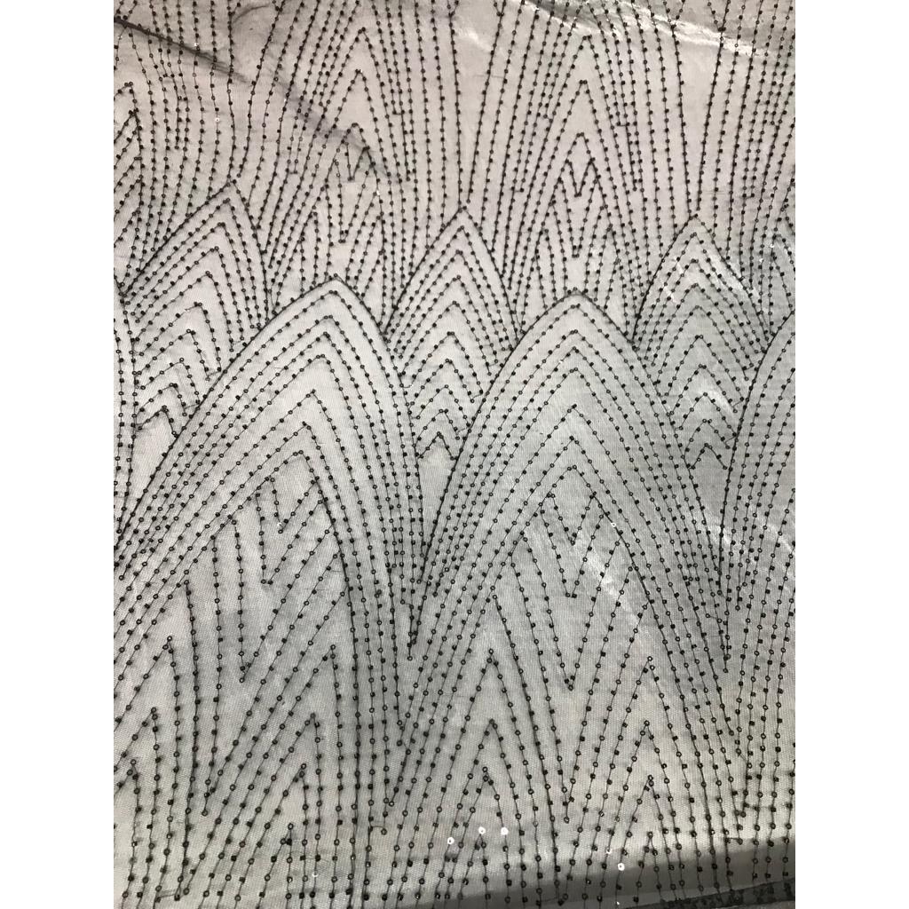 Kain Tile Brukat Davinci Motif Salur Bahan Premium Tulle Bordir Sequin Payet Meteran