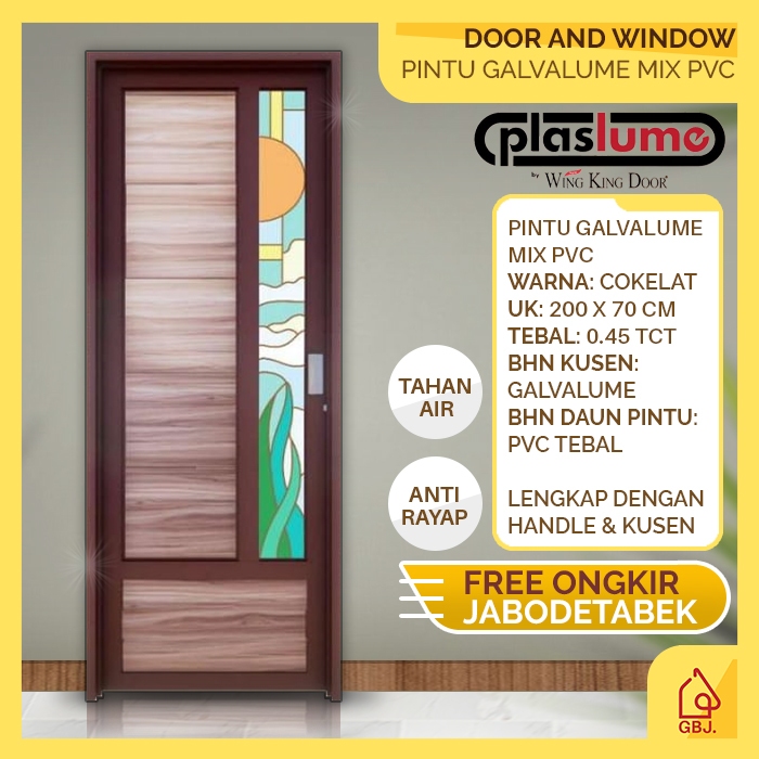 PINTU GALVALUM MIX PVC KACA MOTIF 200 X 70 PLASLUME COKLAT KAMAR MANDI