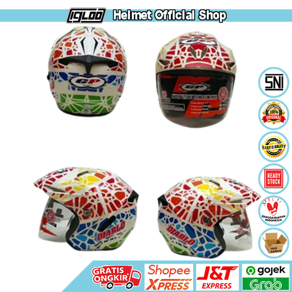 Helm Half Face GP Diablo Lotus Size L, SNI