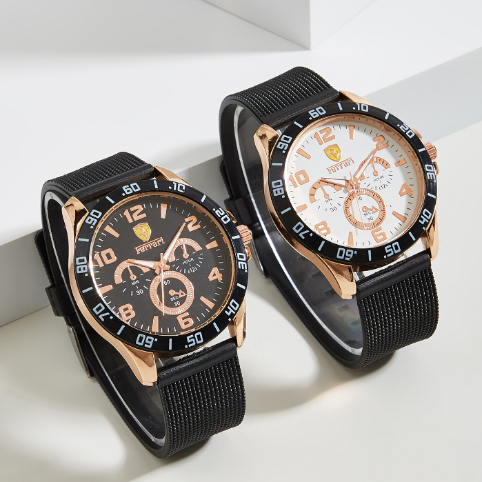 Jam Tangan Analog Quartz Pria Elegan Klasik Prestige Ferrari Tali Rubber | J-AN03