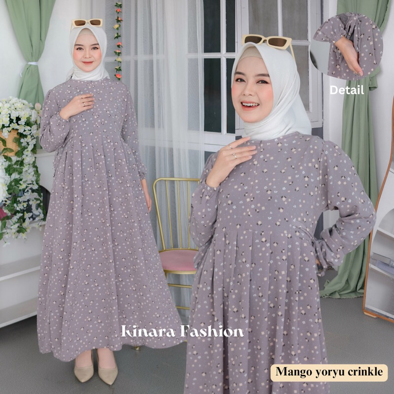 MURAH NATALIA DRESS GAMIS BUSUI BAHAN YORYU CRINKLE MOTIF BUNGA KECIL DEWASA REMAJA