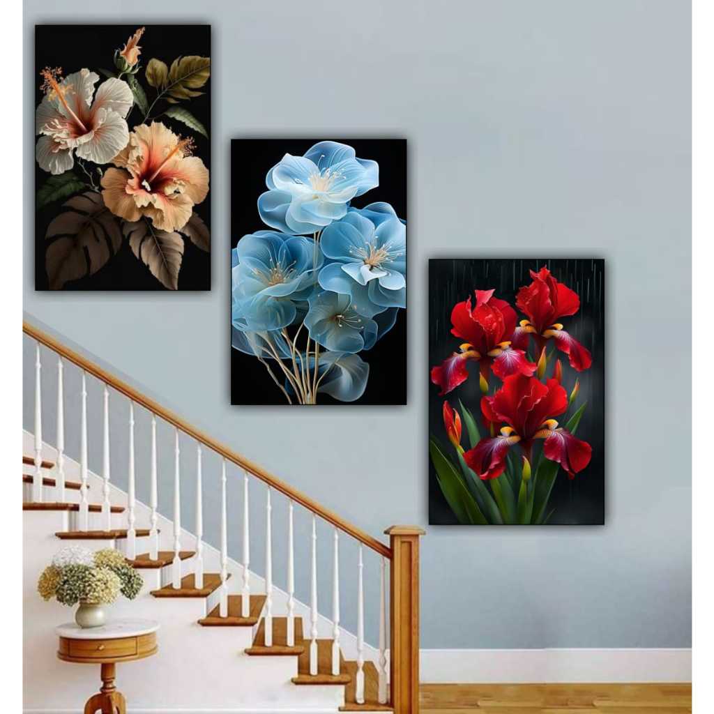 BOMAL....HIASAN DINDING RUANG TAMU MOTIF BUNGA TERLARIS/HIASAN DINDING RUANG KAMAR POSTER KAYU PAPAN