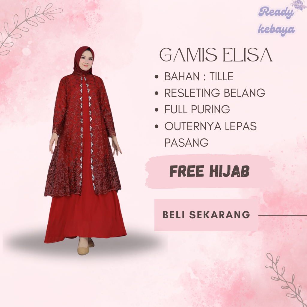 Gamis Elisa Outer (BJ) - Gamis Pesta Mewah - Gamis Murah - Gamis Cantik - Gamis Muslimah - Gamis Free Hijab - Gamis