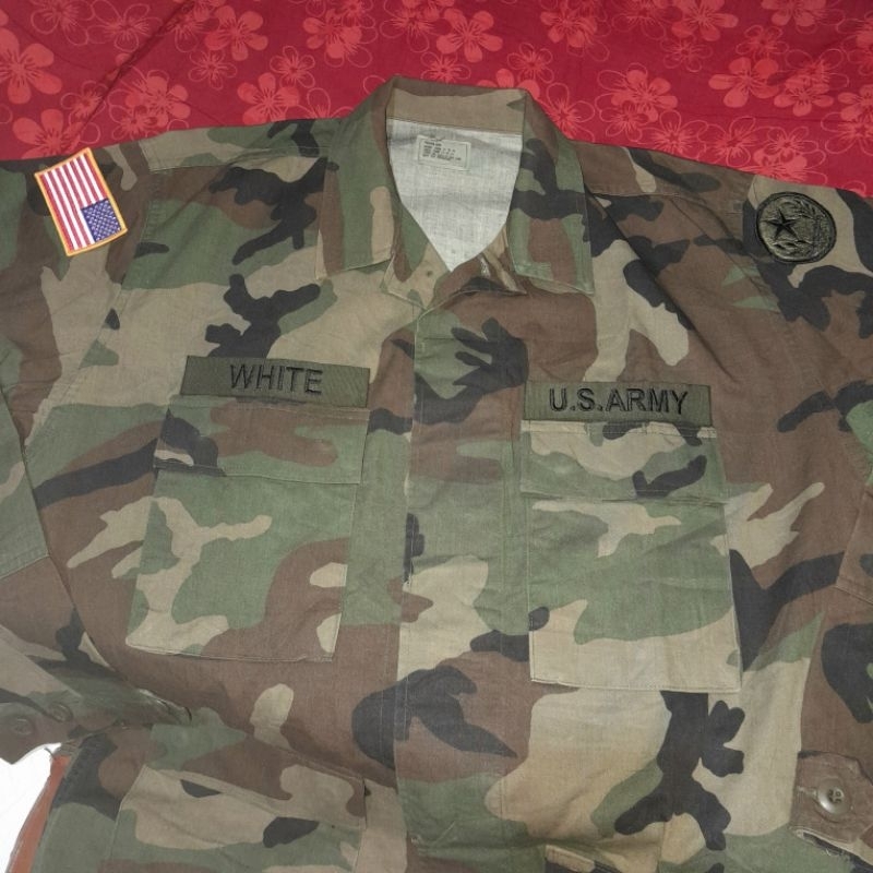 BDU Woodland Issue Us Army w Patch Kemeja Original Second