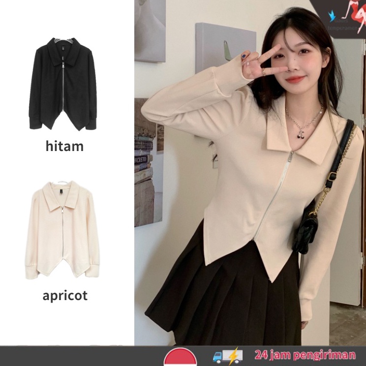 ➵➭✬ Outer Crop Korea Style Resleting Cardigan Wanita Lengan Panjang