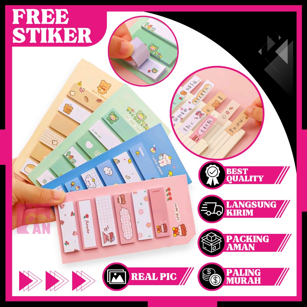 

1SET Pembatas Buku Motif Lucu 120 Lembar Sticky Notes Cute Alat Sekolah Penanda Baca Halaman Bookmark Karakter Animasi A191