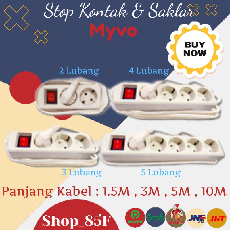 Stop Kontak Arde Myvo Kabel 5meter 2 Lubang MSP-N32 / 3 Lubang MSP-N33 / 4 Lubang MSP-N34 / 5 Lubang