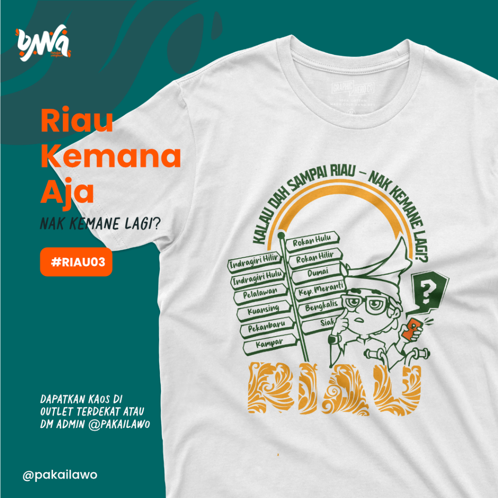 Baju Kaos Oleh oleh Riau Pekanbaru | Unisex | Riau Kemana Aja | Lawo Indonesia
