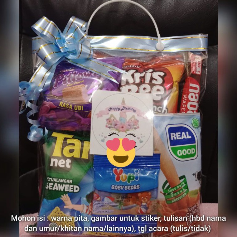 

PAKET SNACK ULANG TAHUN PRAKTIS ELEGAN - RL/SNACK ULTAH/GOODIE BAG/BINGKISAN ULTAH/SUVENIR ULTAH