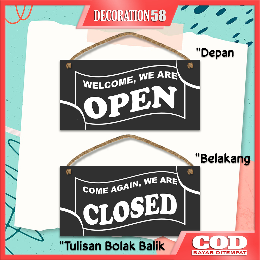 Walldecor Papan Kayu Tulisan Open Close  Hiasan Dinding Gantungan Pajangan Pintu Rumah Open Close Pa
