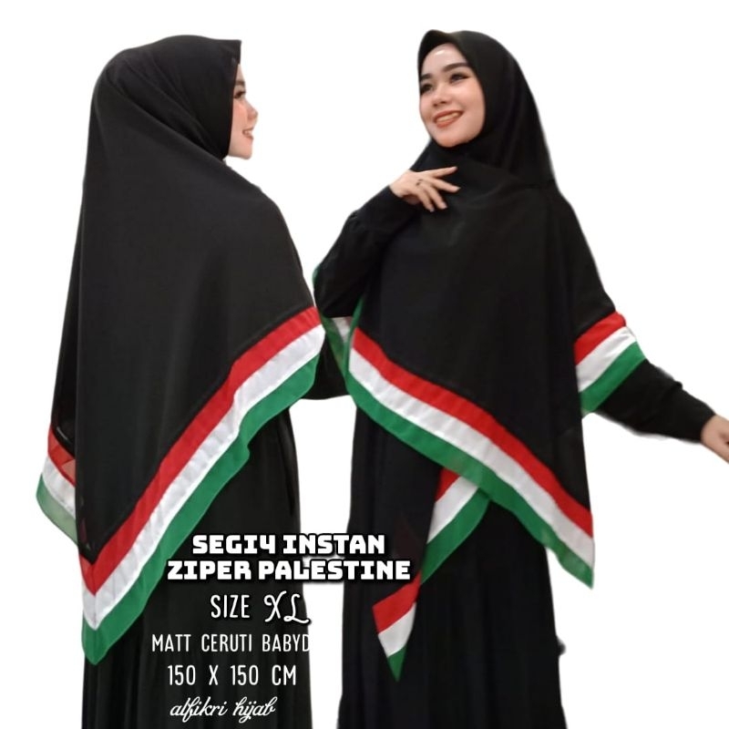 JILBAB HIJAB SEGI EMPAT ZIPPER PALESTINA PALESTINE JUMBO SYARI BAHAN CERUTY BABYDOLL