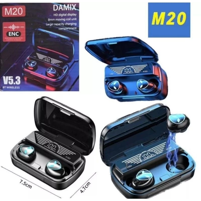 Haedsfree Bluetooth TWS M20+ Powerbank BT Wireless V5.3 harga murah